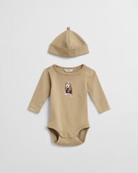 body y gorro con estampado de perro para bebé - caqui oscuro
