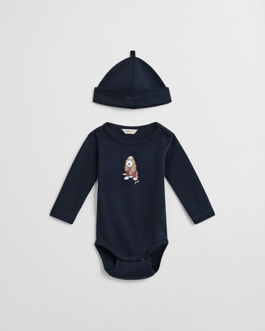 body y gorro con estampado de perro para bebé - azul noche
