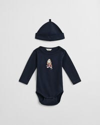 body y gorro con estampado de perro para bebé - azul noche