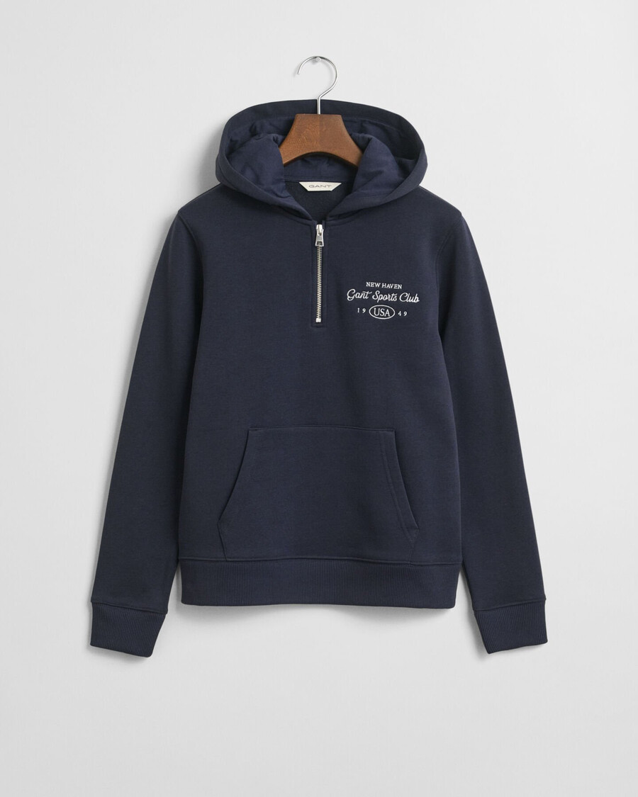 sudadera con capucha y media cremallera con gráfico del club deportivo para chicas adolescentes - azul noche