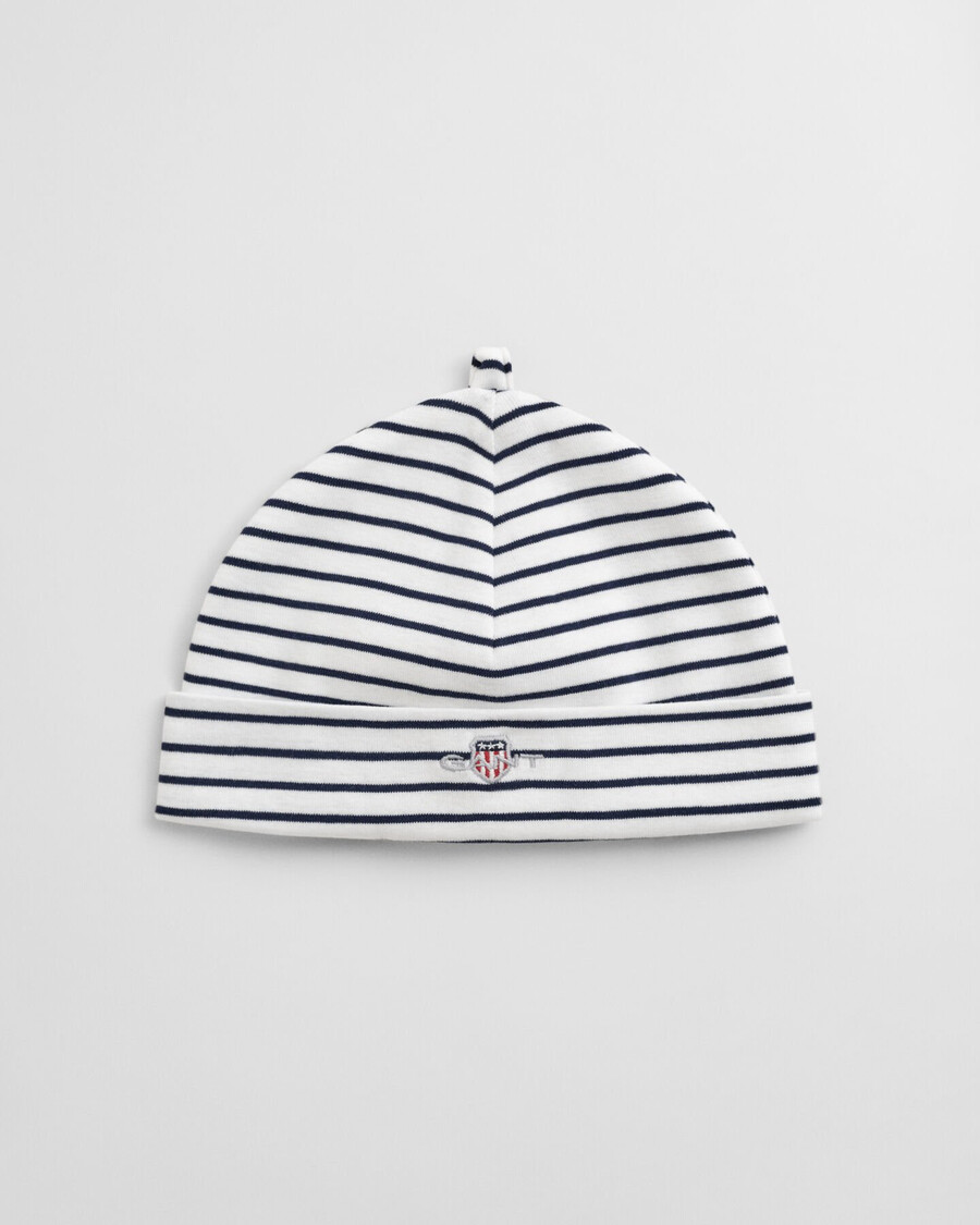 gorro de bebé con escudo a rayas - blanco