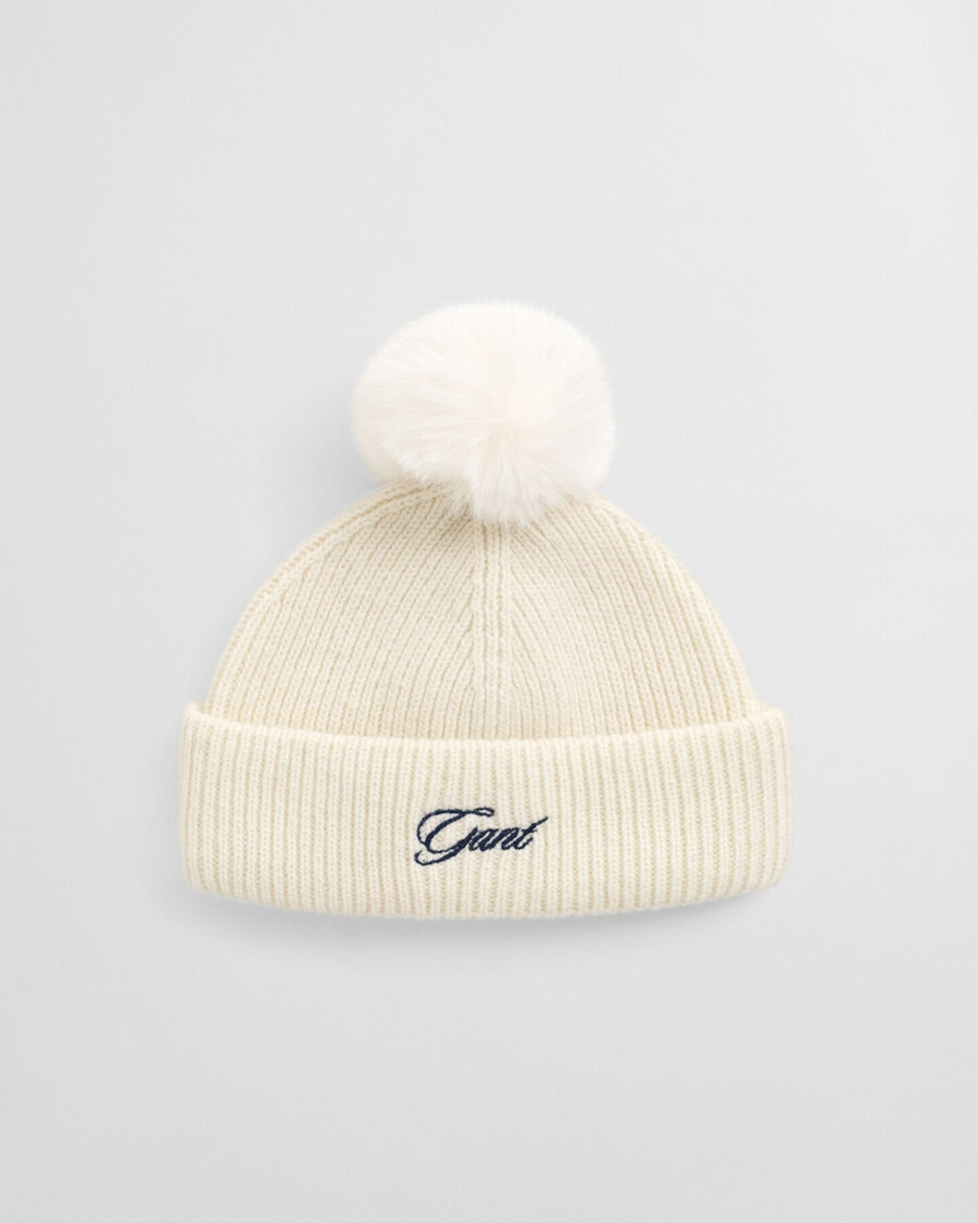 gorro con pompón para niñas - crema