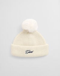 gorro con pompón para niñas - crema