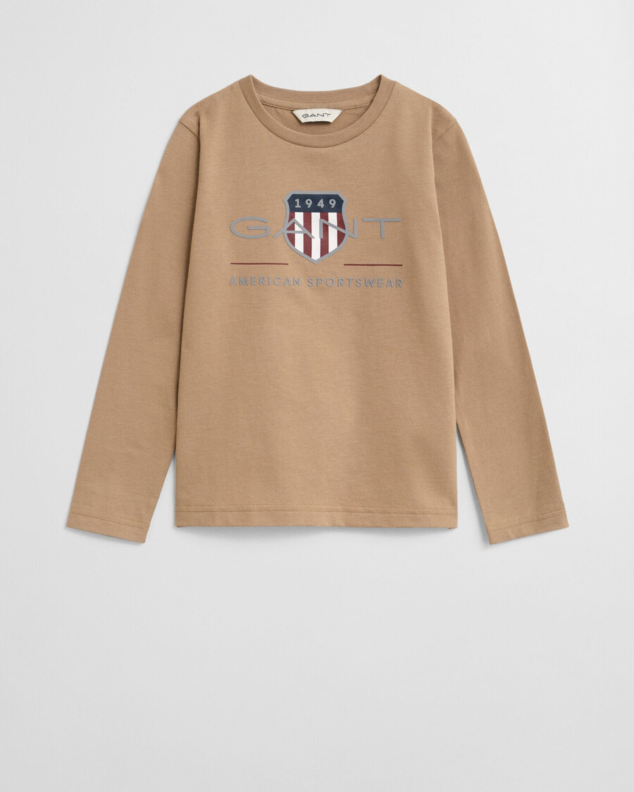 camiseta de manga larga con escudo de archivo para niños - caqui oscuro