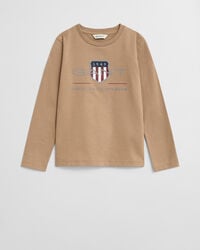 camiseta de manga larga con escudo de archivo para niños - caqui oscuro