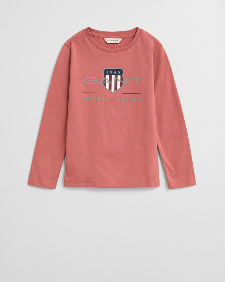 camiseta de manga larga con escudo de archivo para niños - ladrillo descolorido