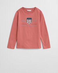 camiseta de manga larga con escudo de archivo para niños - ladrillo descolorido