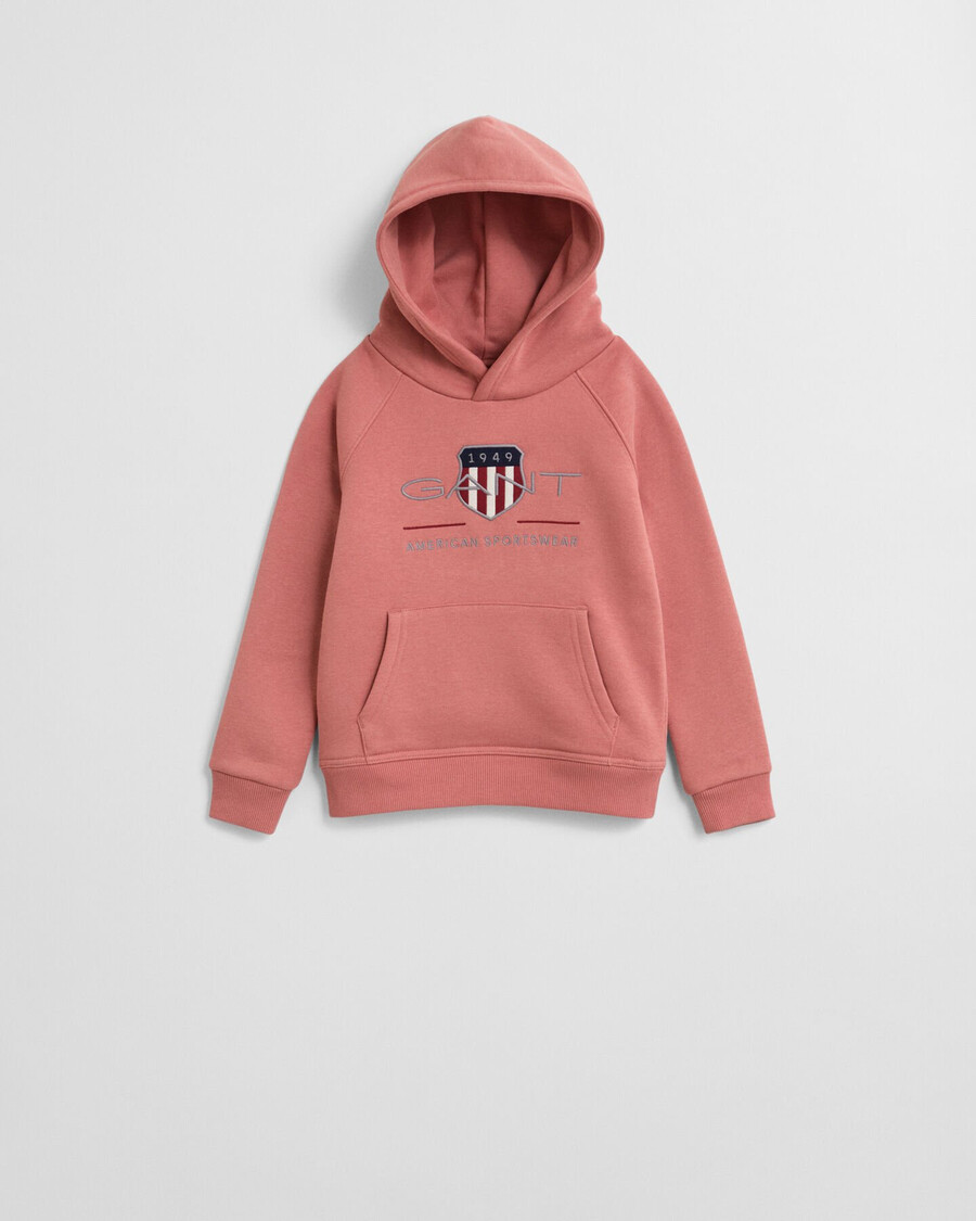 sudadera con capucha con escudo de archivo para niños - ladrillo descolorido