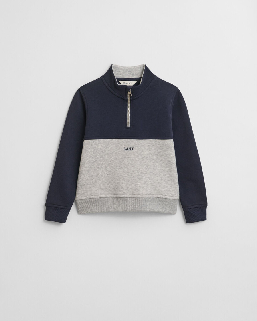 sudadera infantil con media cremallera y bloques de color - gris claro melange
