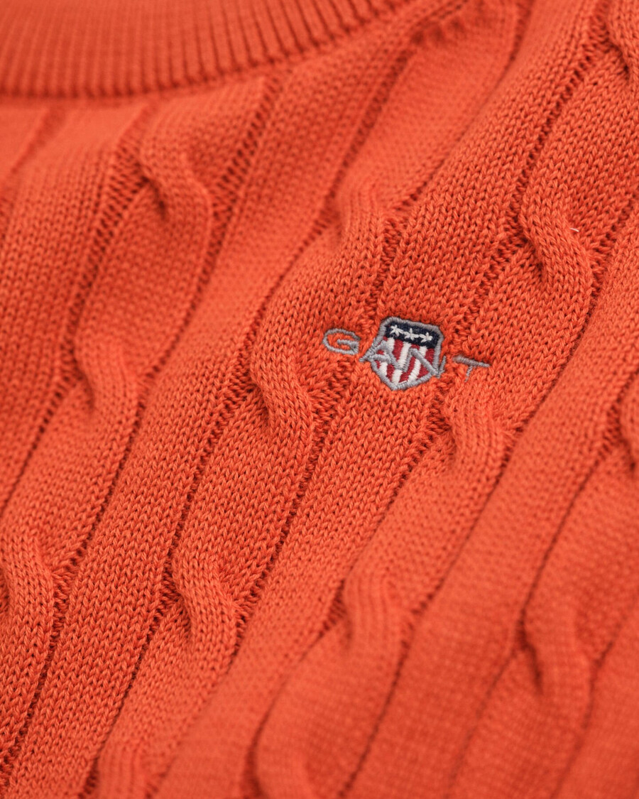 suéter de cuello redondo de punto trenzado de algodón kids shield - naranja intenso