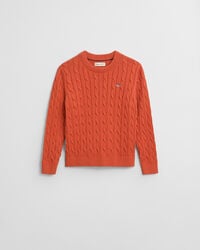 suéter de cuello redondo de punto trenzado de algodón kids shield - naranja intenso