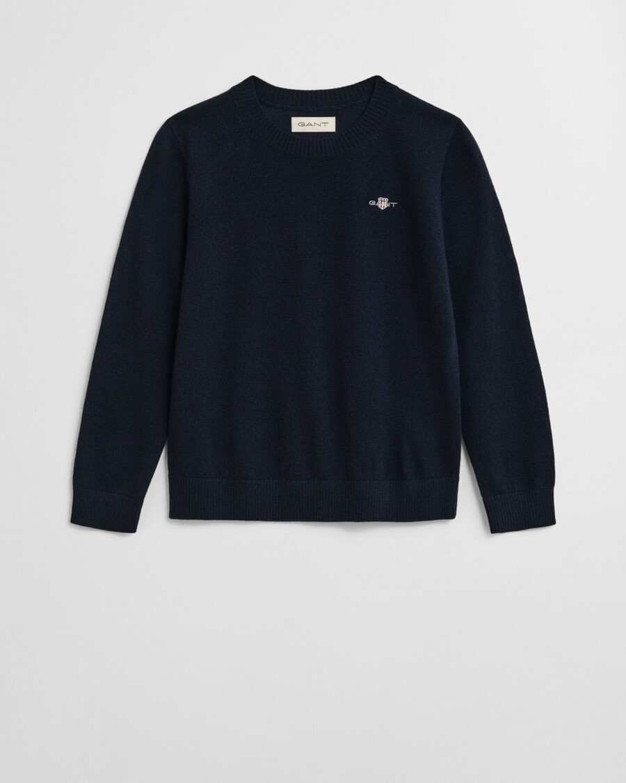 suéter de cuello redondo de lana merino extrafina para niños - azul noche