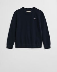 suéter de cuello redondo de lana merino extrafina para niños - azul noche
