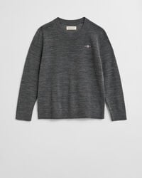 suéter de cuello redondo de lana merino extrafina para niños - mezcla de carbón