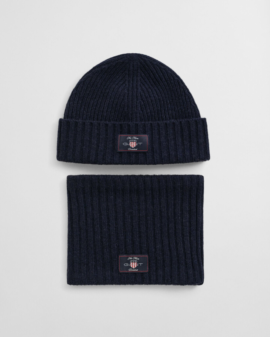 conjunto de regalo de gorro y braga de lana para niños - azul noche