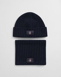 conjunto de regalo de gorro y braga de lana para niños - azul noche