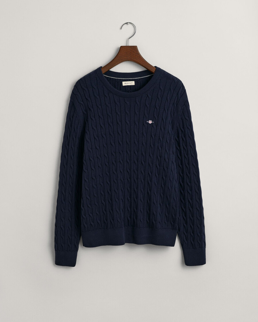 suéter de cuello redondo de punto trenzado de algodón teens shield - azul noche