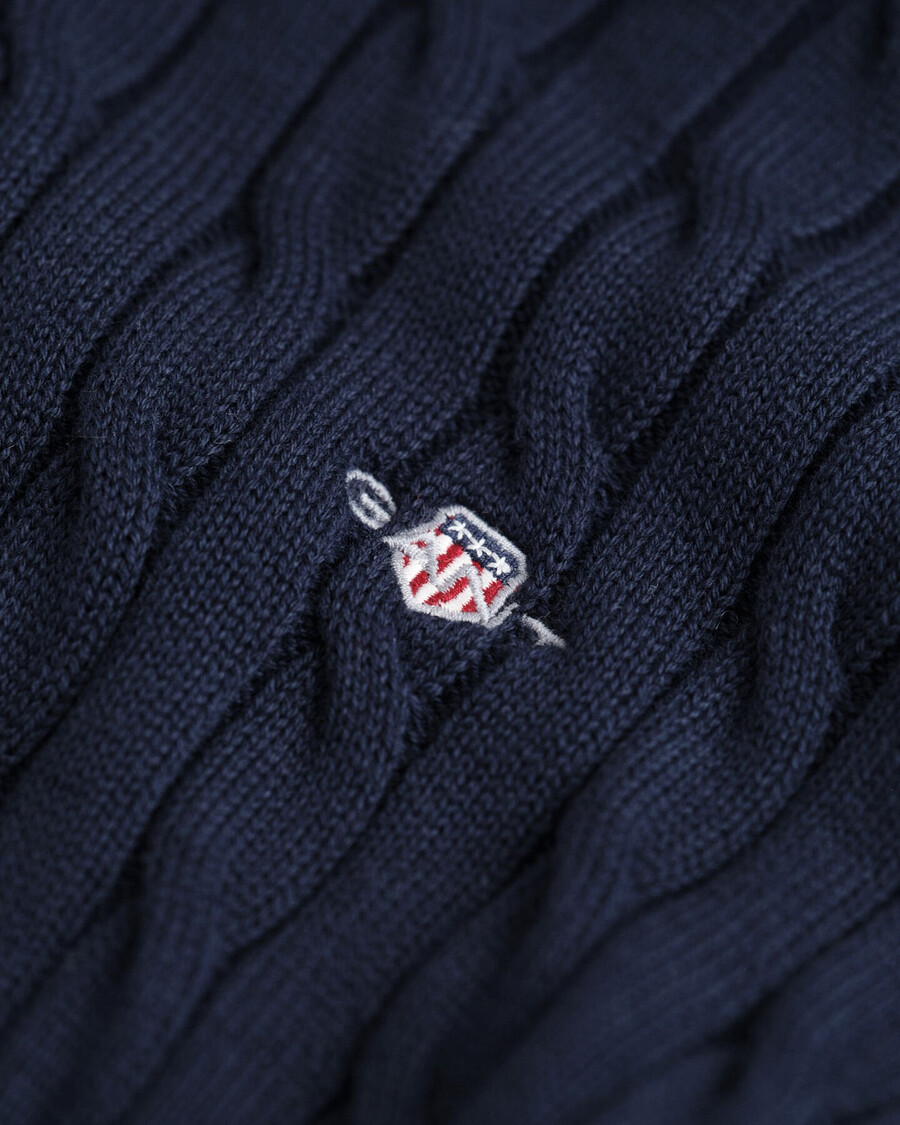 suéter de cuello redondo de punto trenzado de algodón teens shield - azul noche