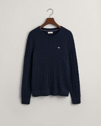 suéter de cuello redondo de punto trenzado de algodón teens shield - azul noche