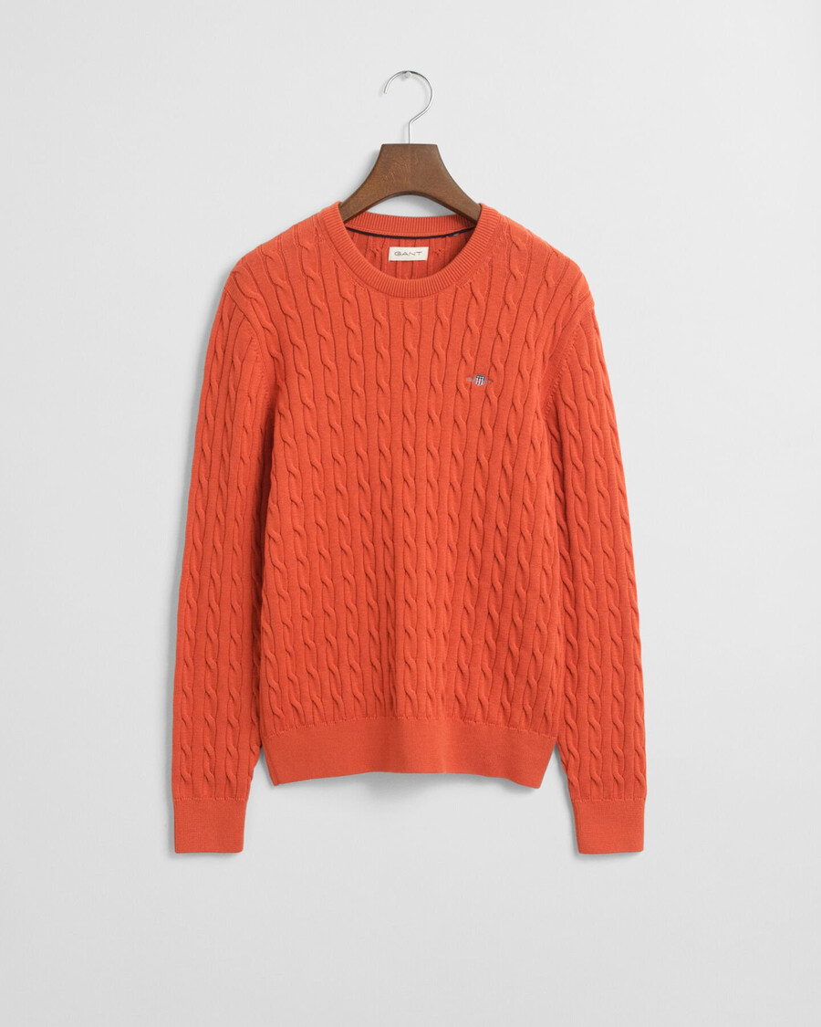 suéter de cuello redondo de punto trenzado de algodón teens shield - naranja intenso