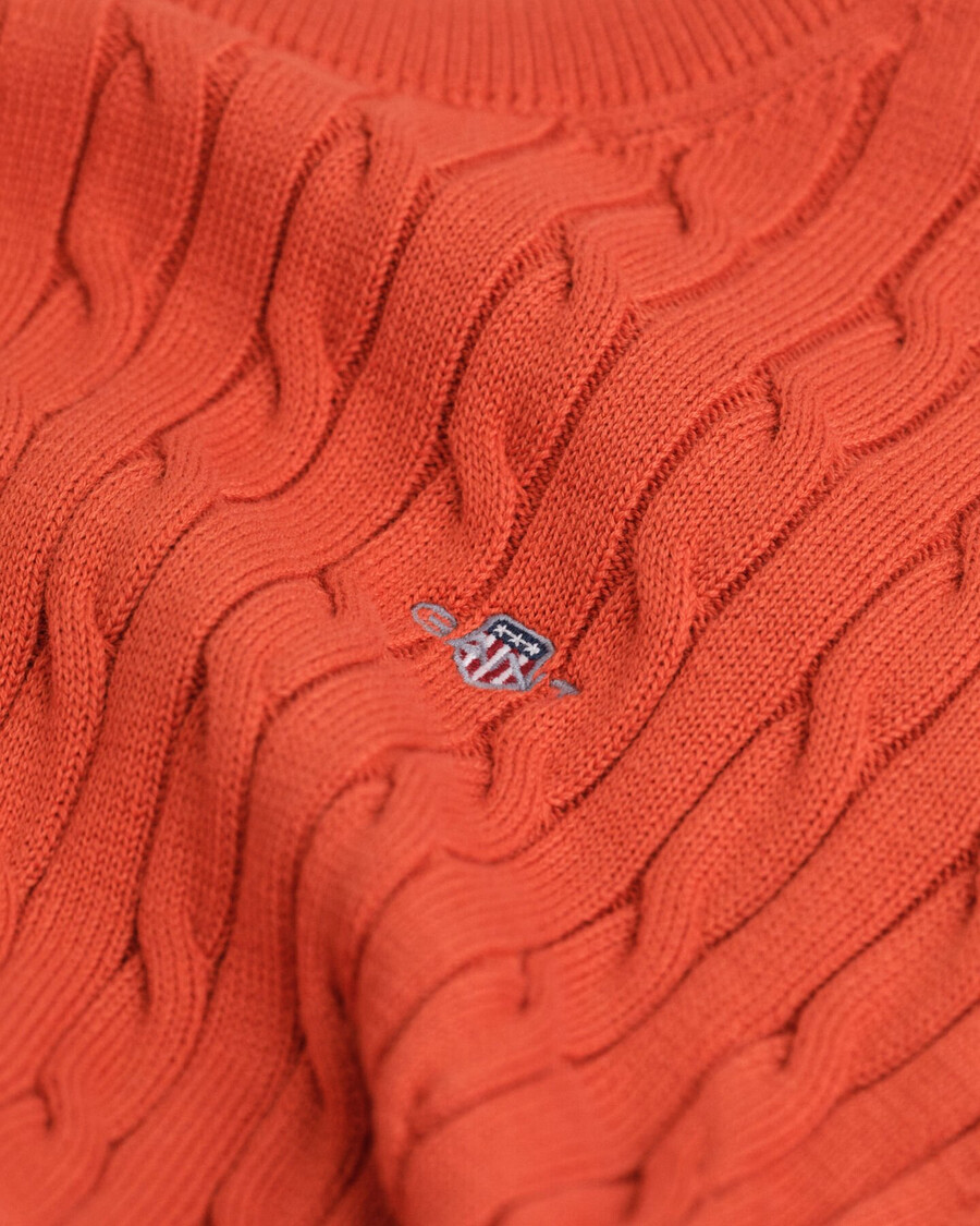 suéter de cuello redondo de punto trenzado de algodón teens shield - naranja intenso