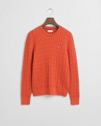 suéter de cuello redondo de punto trenzado de algodón teens shield - naranja intenso
