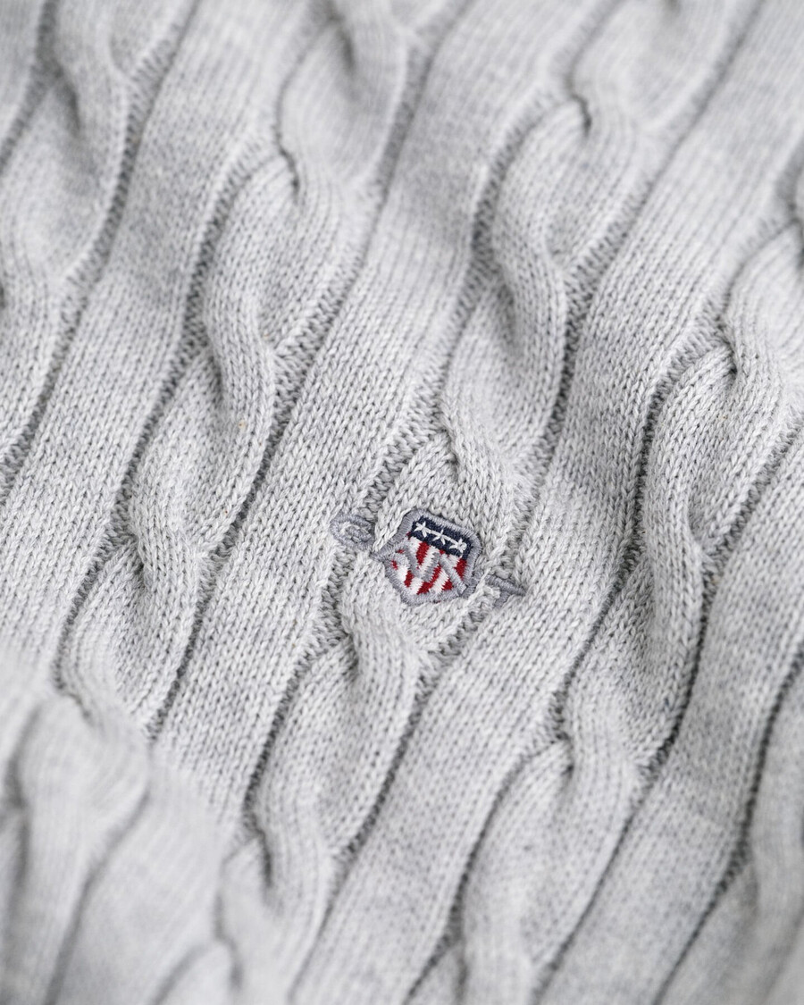 suéter de cuello redondo de punto trenzado de algodón teens shield - gris claro jaspeado