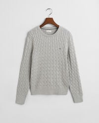 suéter de cuello redondo de punto trenzado de algodón teens shield - gris claro jaspeado