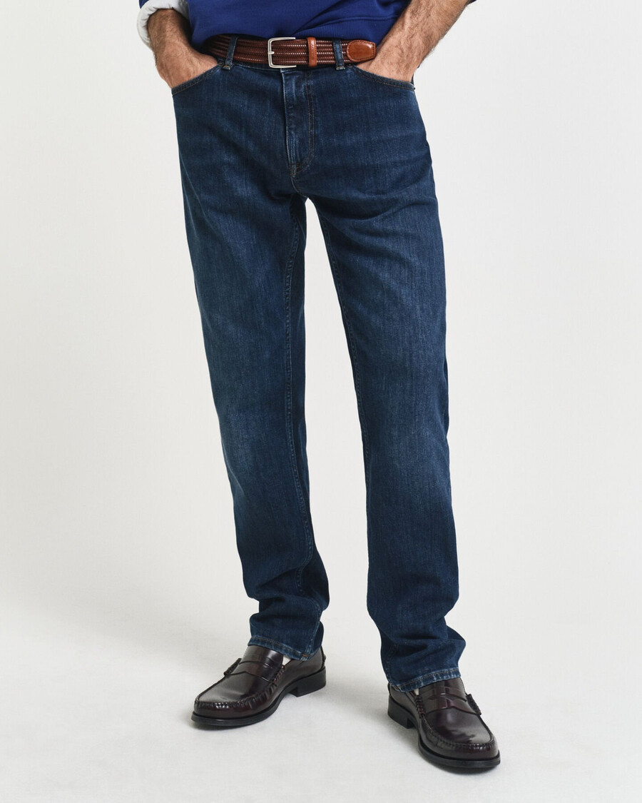 vaqueros de corte regular - azul oscuro desgastado