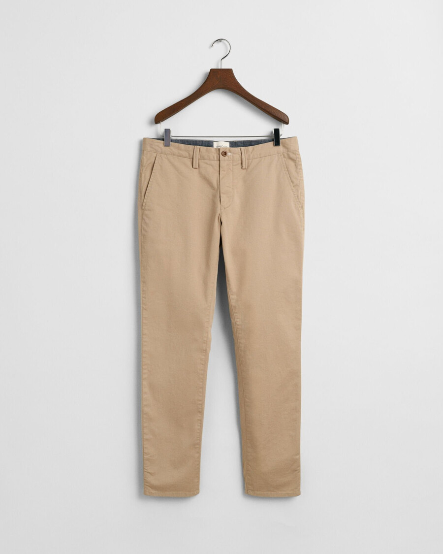 pantalones chinos de sarga de corte entallado - caqui oscuro
