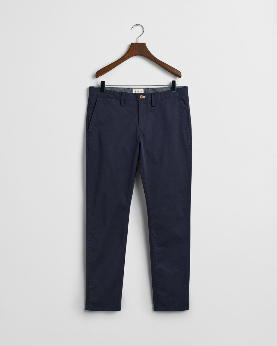 pantalones chinos de sarga de corte entallado - azul marino