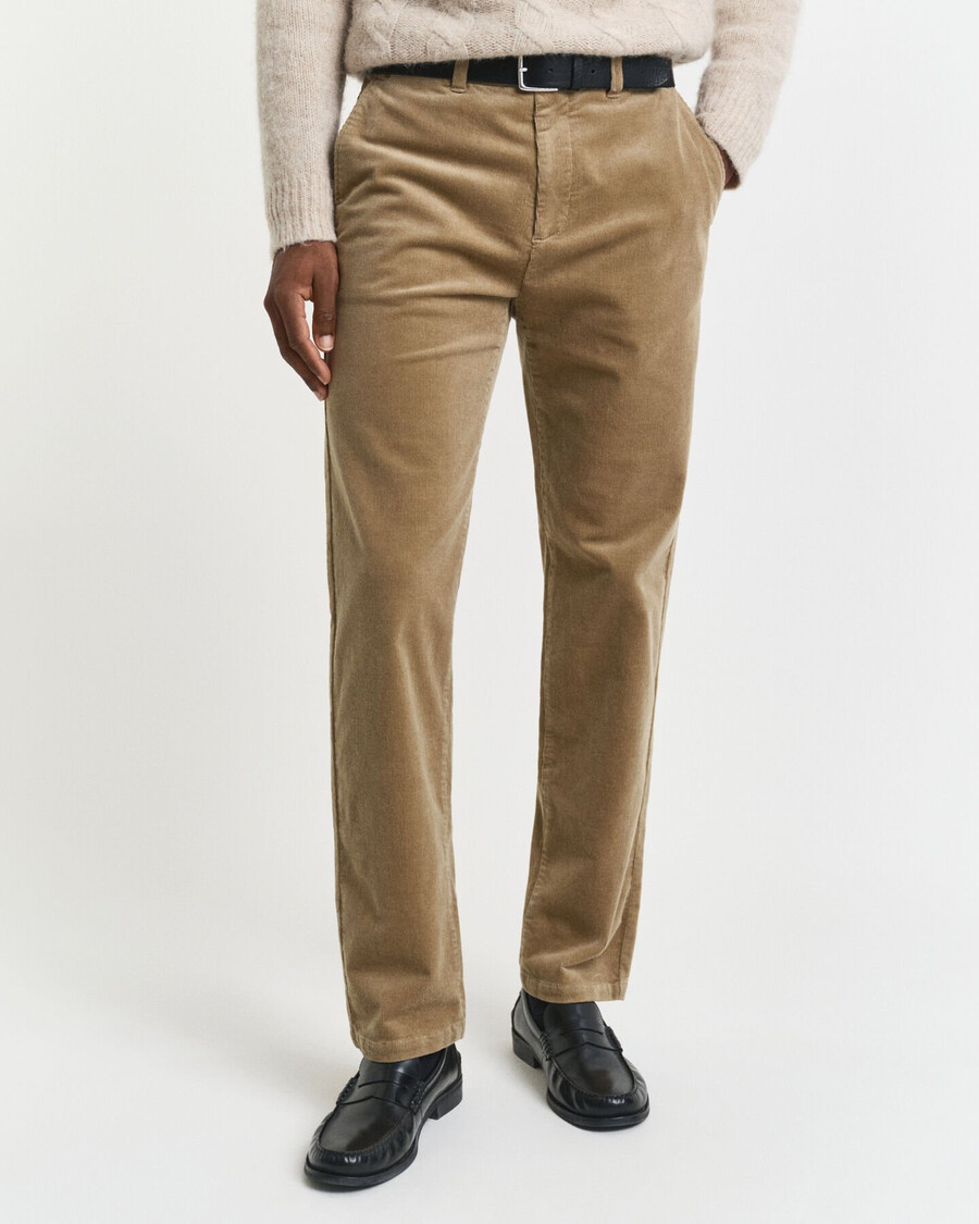 pantalones chinos de pana de corte regular - gris topo claro