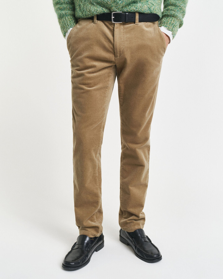pantalones chinos de pana de corte entallado - gris topo claro