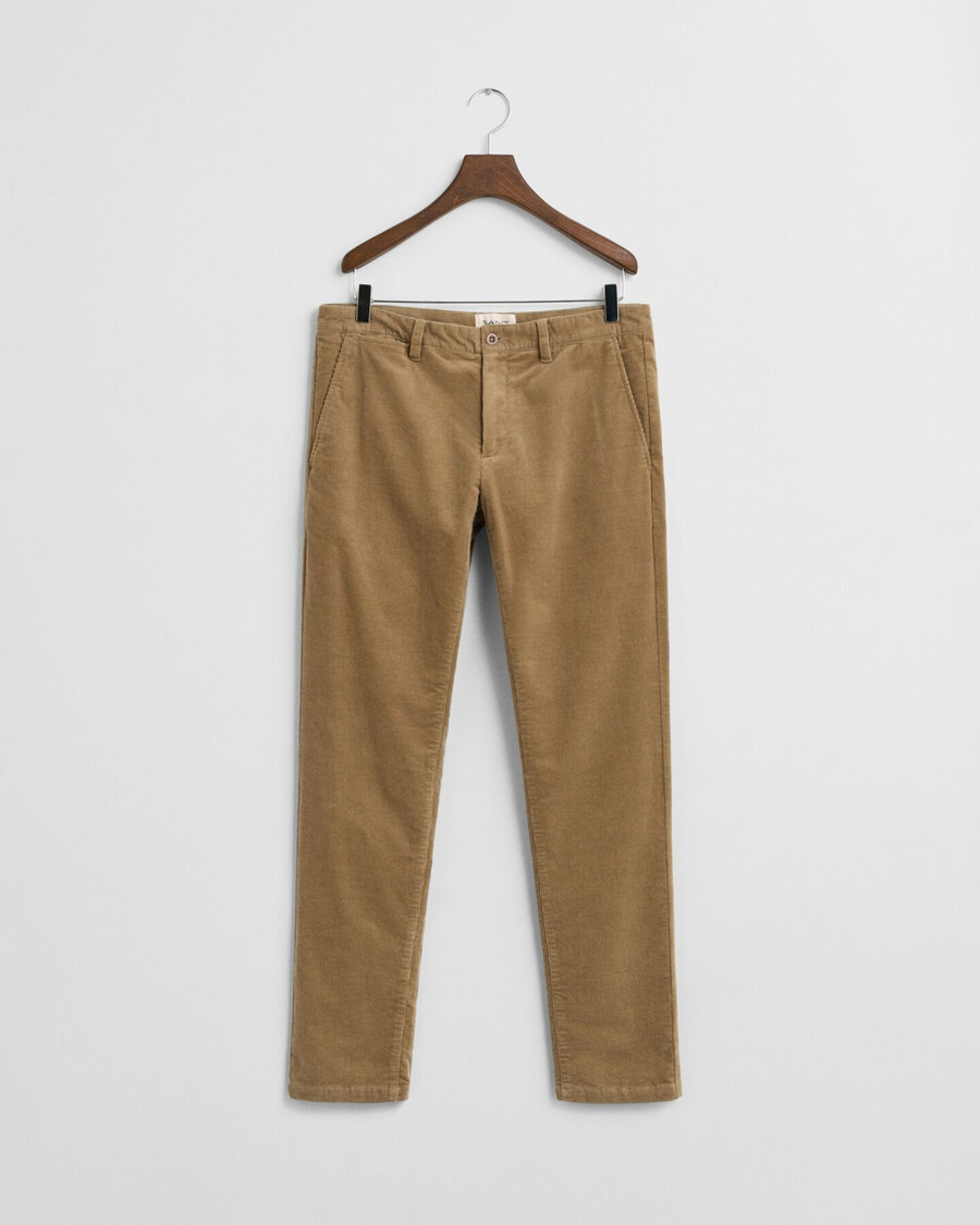 pantalones chinos de pana de corte entallado - gris topo claro