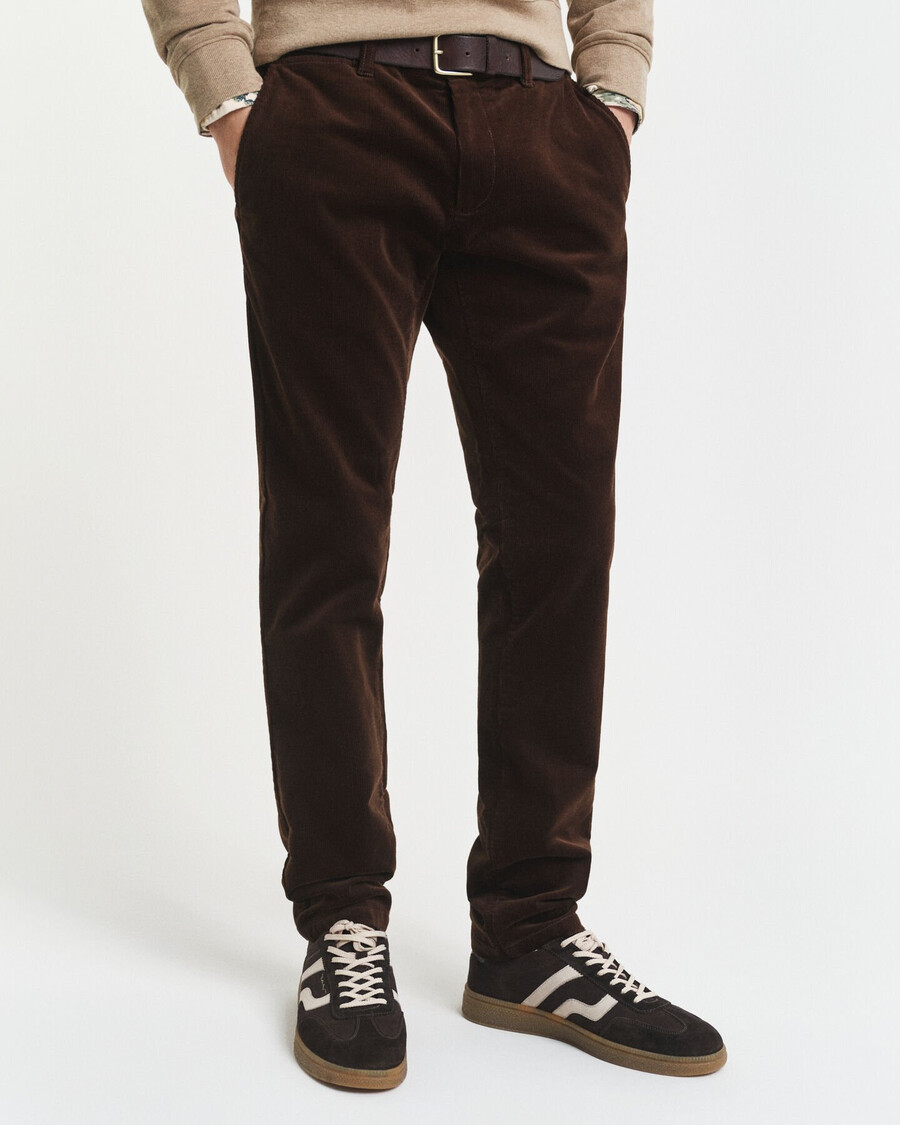 pantalones chinos de pana de corte entallado - marrón intenso
