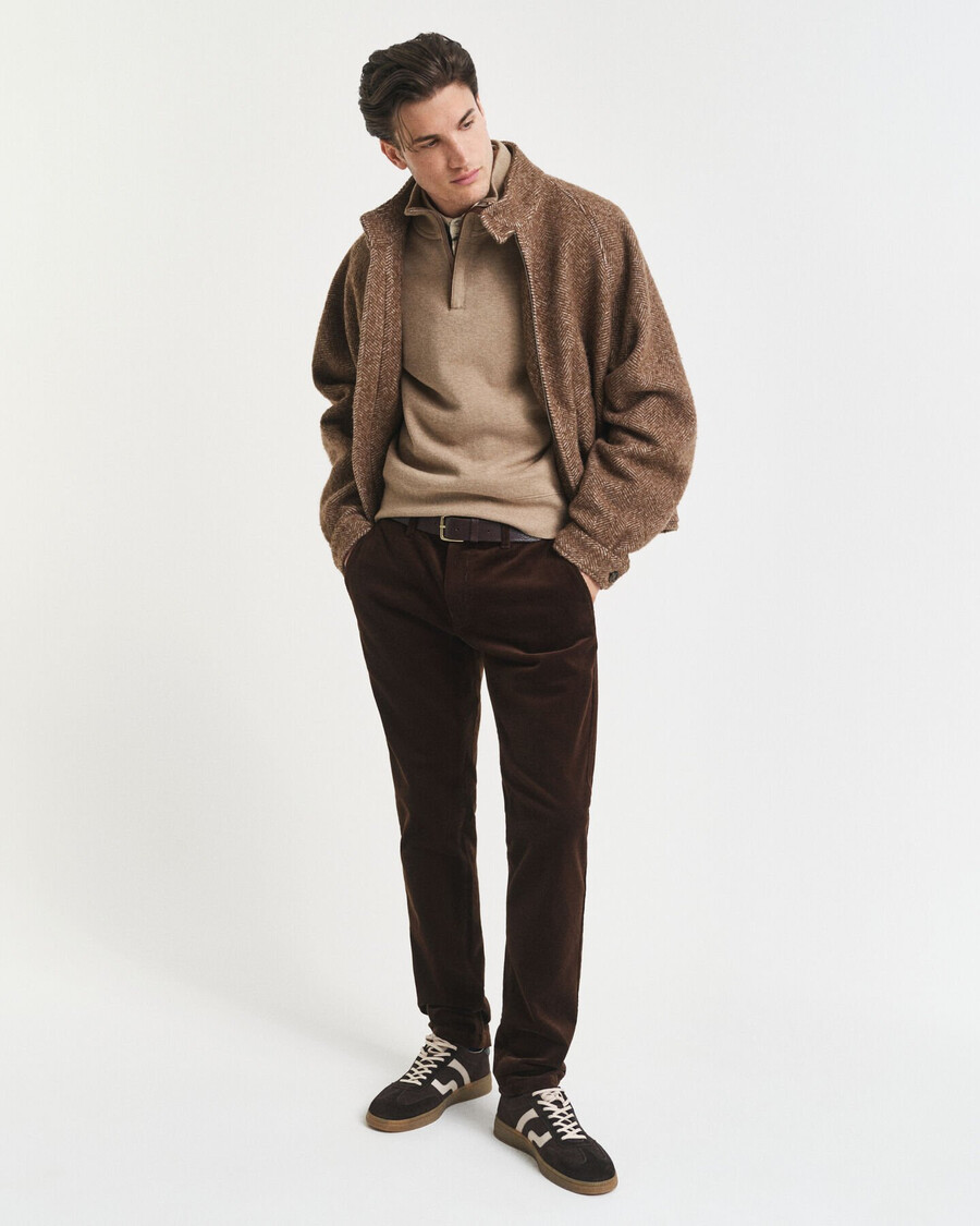 pantalones chinos de pana de corte entallado - marrón intenso