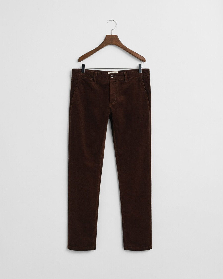 pantalones chinos de pana de corte entallado - marrón intenso