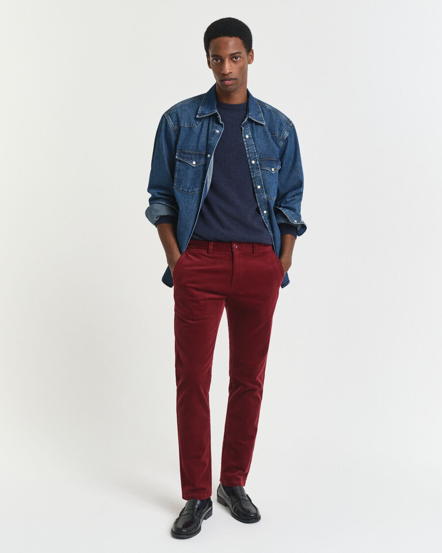 pantalones chinos de pana ajustados - plumped red