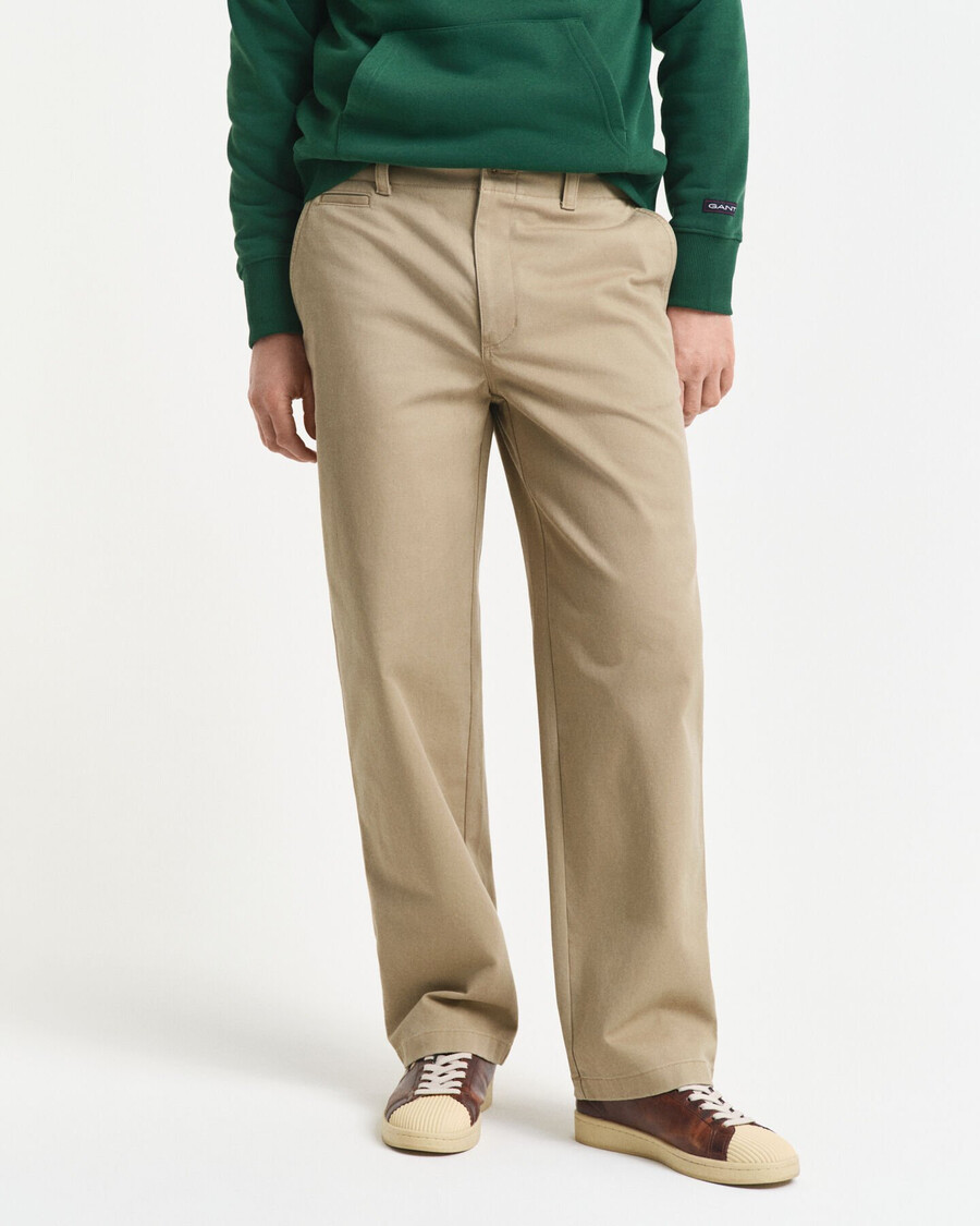 pantalones chinos de sarga de algodón de corte relajado - gris topo claro