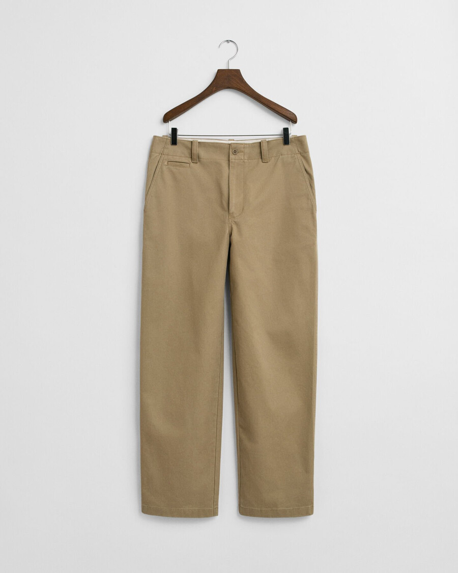 pantalones chinos de sarga de algodón de corte relajado - gris topo claro