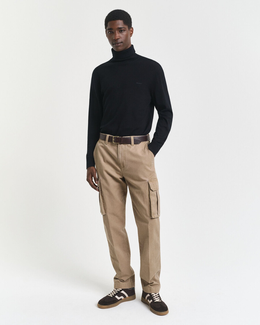 pantalones cargo de sarga de algodón de corte regular - gris topo claro