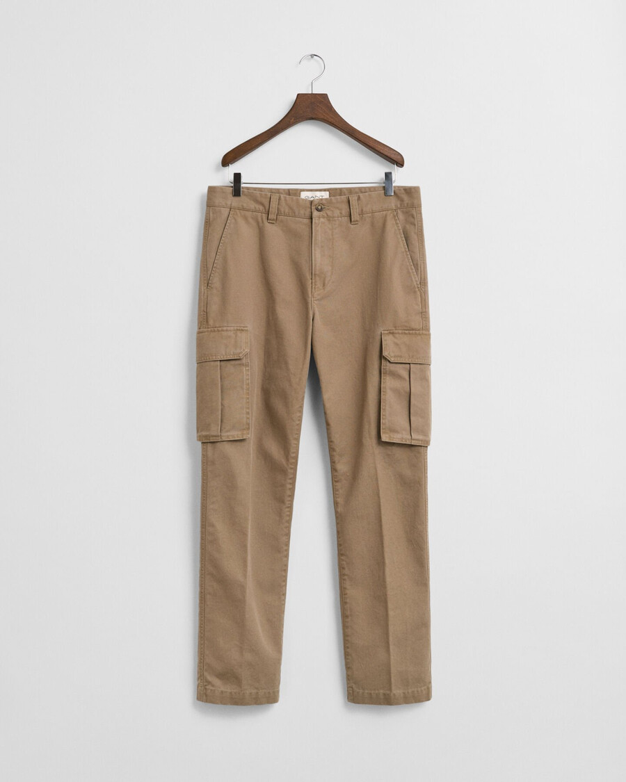 pantalones cargo de sarga de algodón de corte regular - gris topo claro