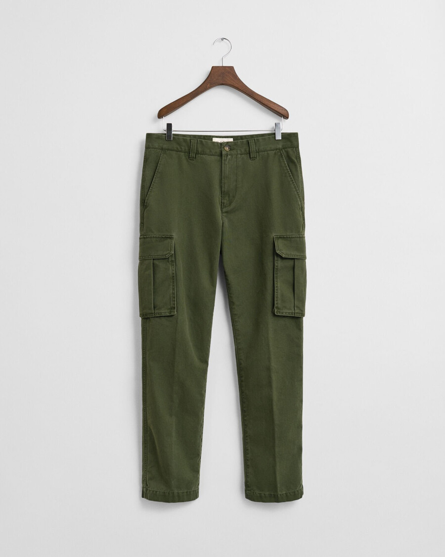 pantalones cargo de sarga de algodón de corte regular - verde campestre
