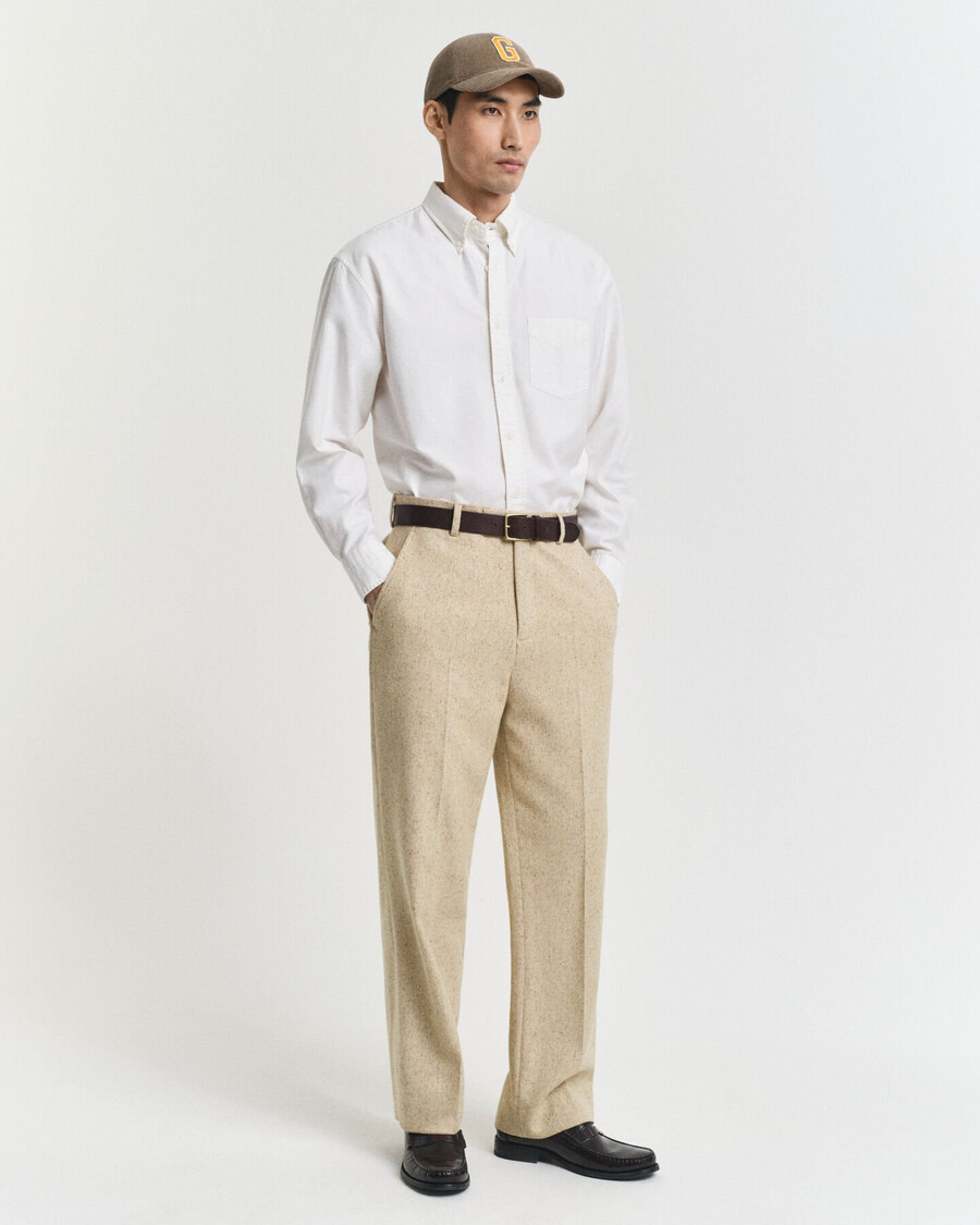 pantalones de traje de espiga nepps de corte relajado - beige hormigón