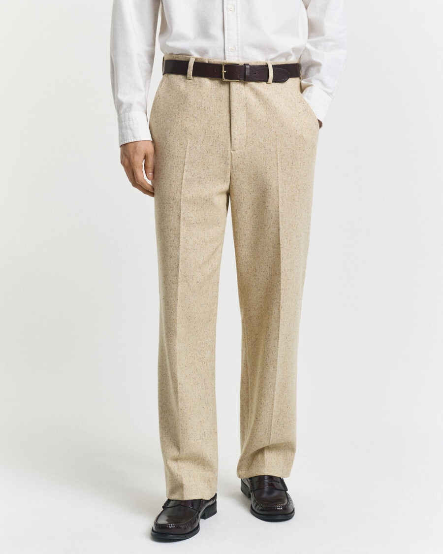 pantalones de traje de espiga nepps de corte relajado - beige hormigón