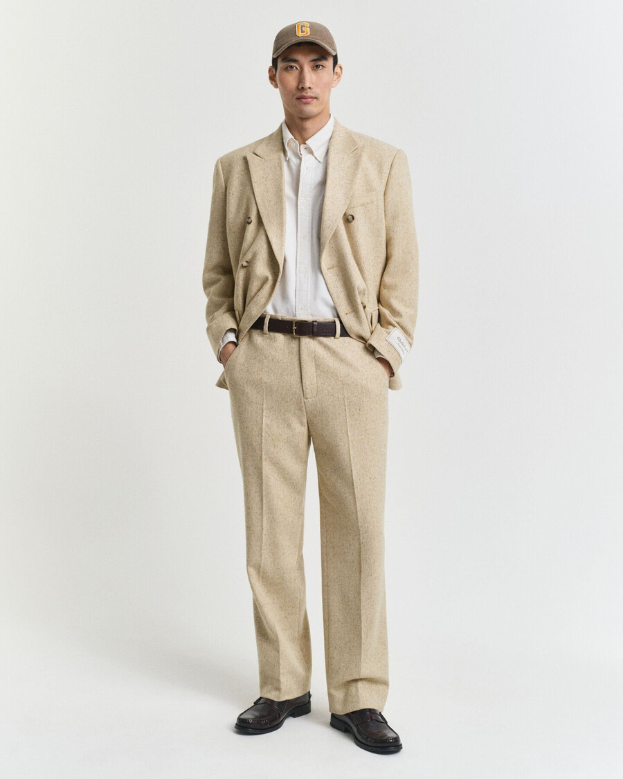 pantalones de traje de espiga nepps de corte relajado - beige hormigón