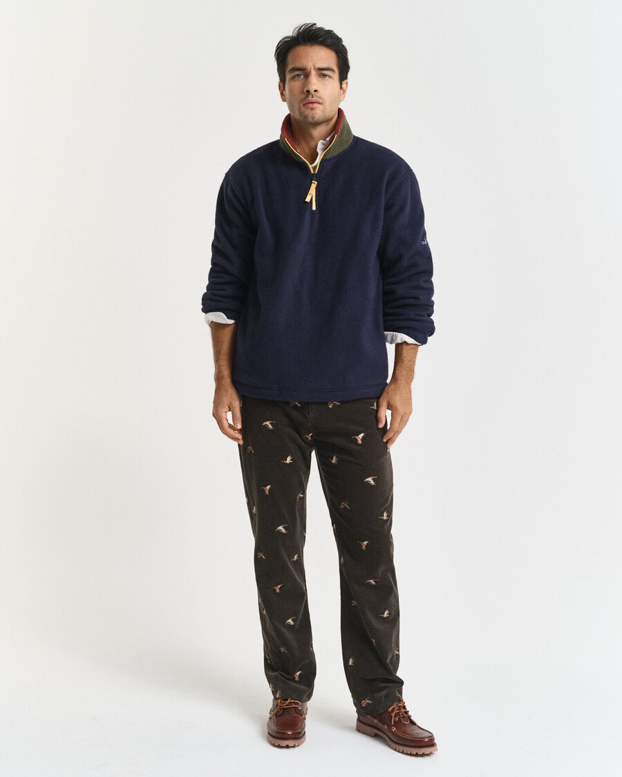 pantalones rectos de pana bordados - verde musgo oscuro