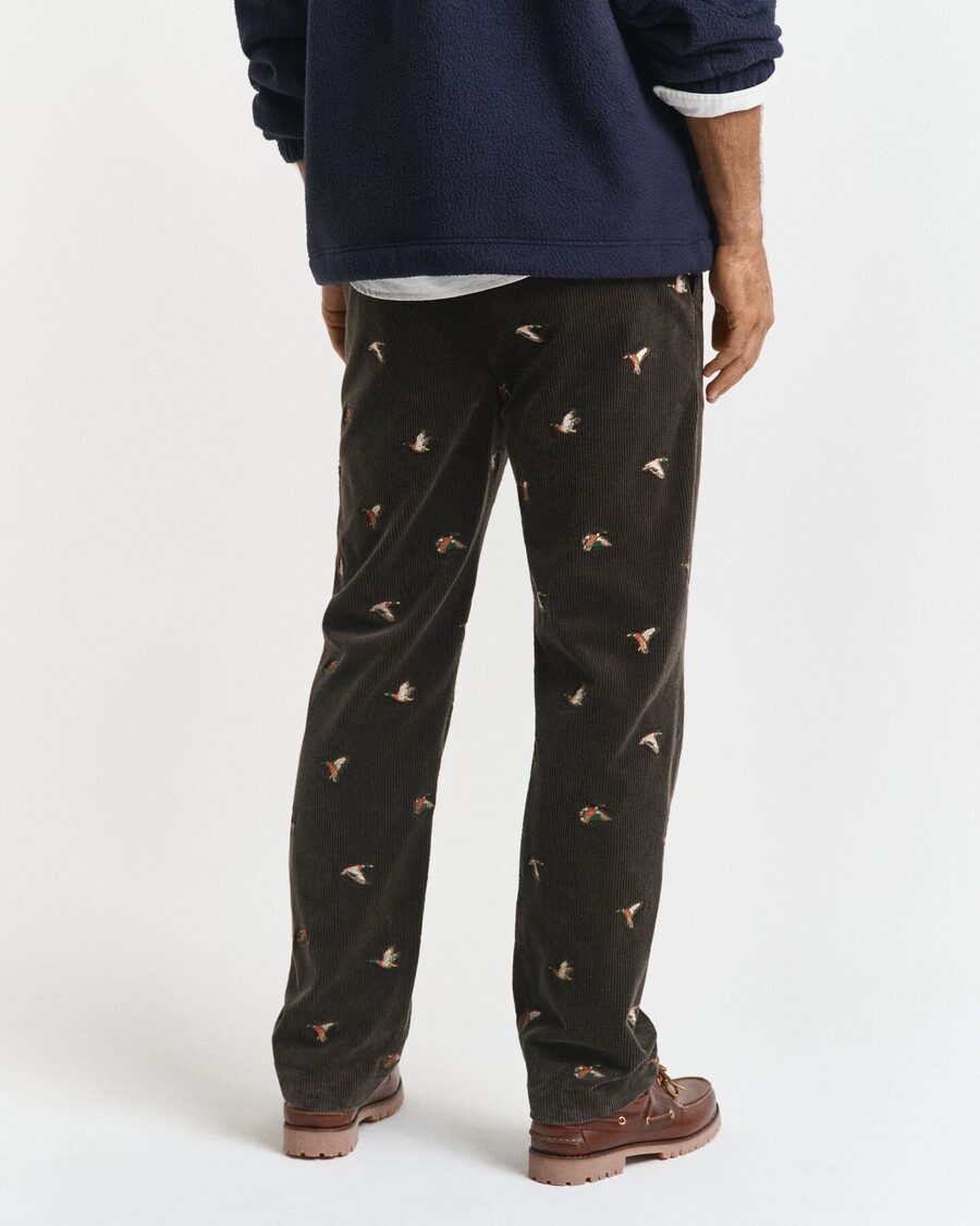 pantalones rectos de pana bordados - verde musgo oscuro