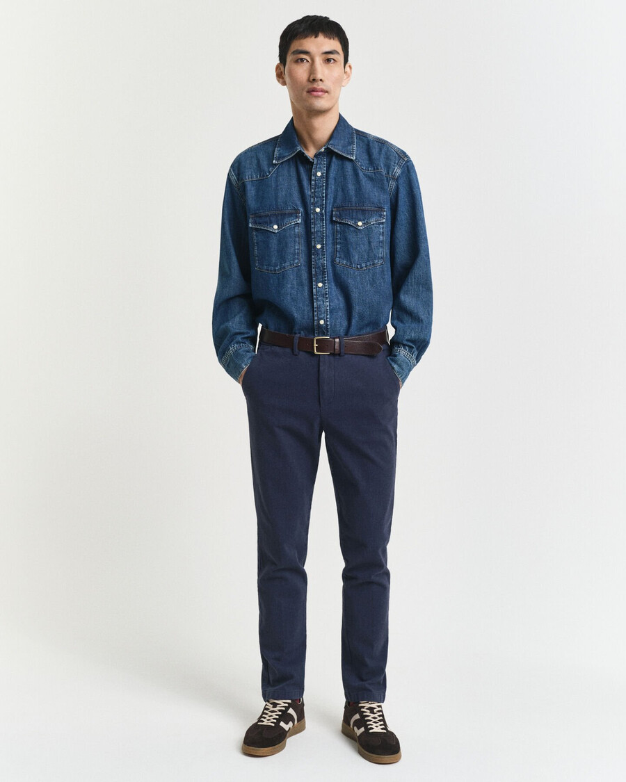 pantalones de algodón de espiga de corte entallado - azul noche