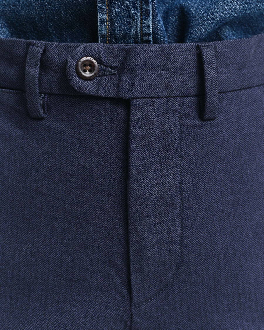pantalones de algodón de espiga de corte entallado - azul noche